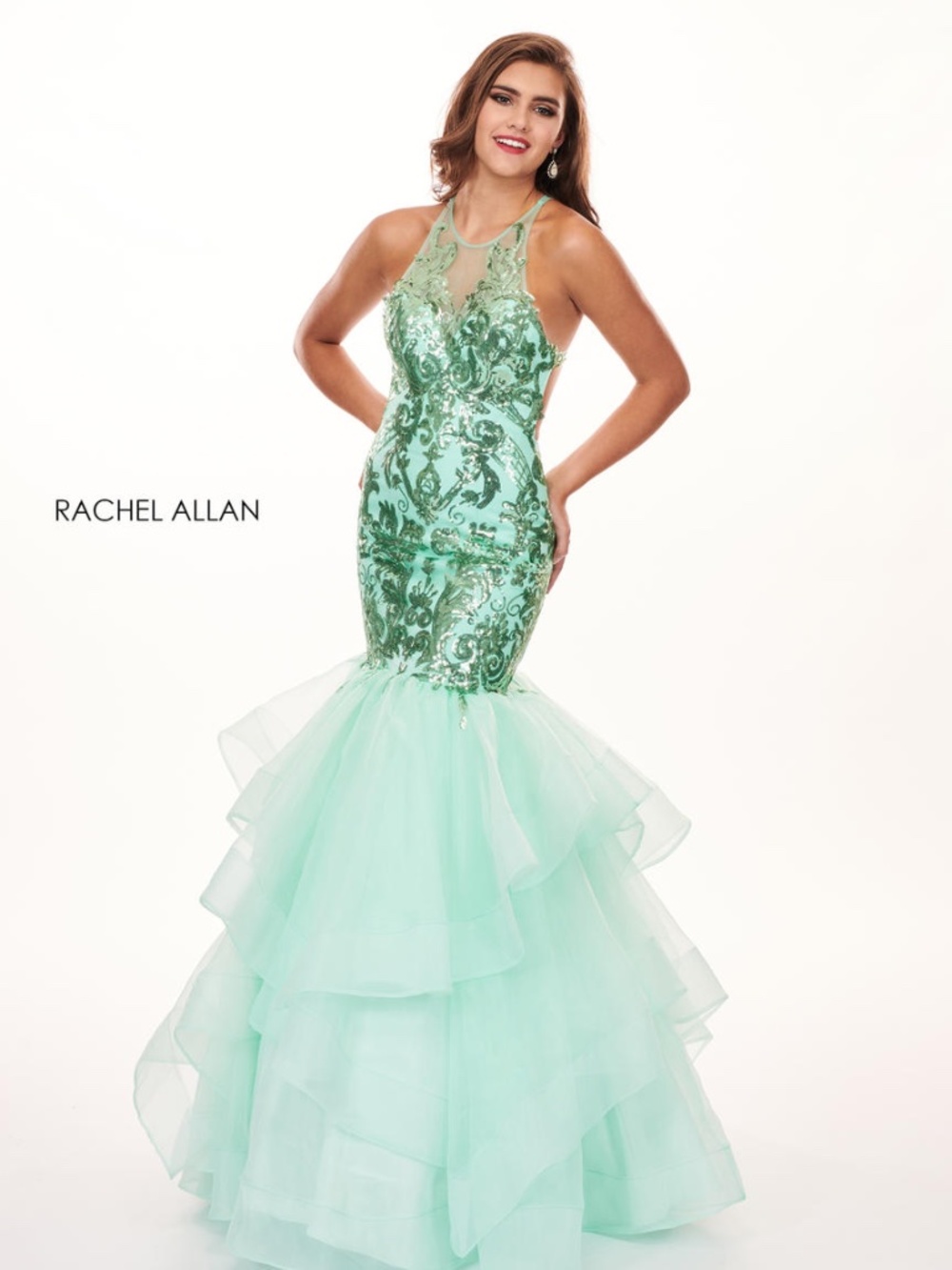 RACHEL ALLAN MINT GREEN BEADED GOWN SIZE 6